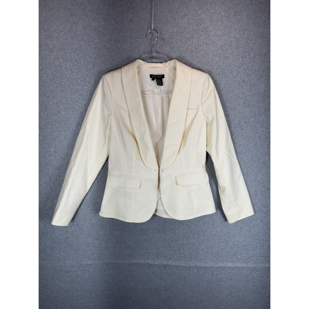 Etcetera Blazer Womens 8 Ivory White Fitted Two Button Jacket Belted Office Chic